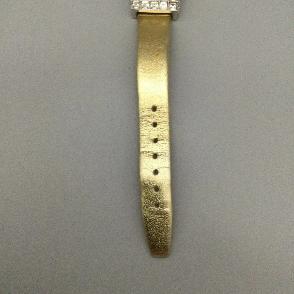 Crystal Bezel Womens Watch 20mm Silver Tone Case Gold Leather MOP New Battery